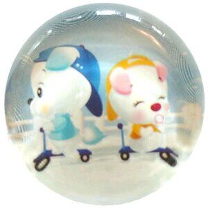 $1 Add-On Large Round Glass Whimsical Cabochon ~ Puppies on Scooters